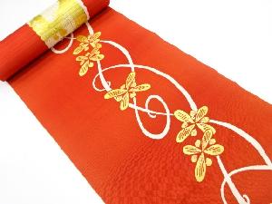 アンティーク　花に線描き模様織り出し　八寸帯地反物